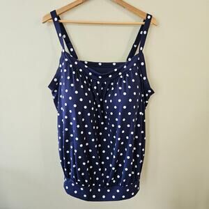 Lands' End Women's Tankini Top, Size 24W Navy Polka Dot Classic